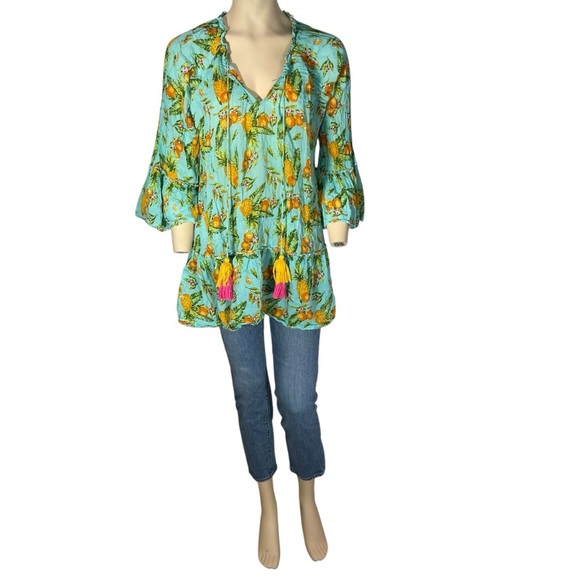 DEBBIE KATZ “ELISA” Tropical Print Women's Summer Top / Dress Beach Coverup L - Picture 2 of 8